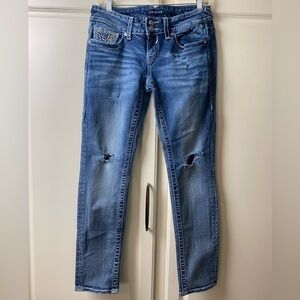 Vigoss Blue Skinny Jeans, The Dublin Boyfriend 5/6, length 28, Distressed front